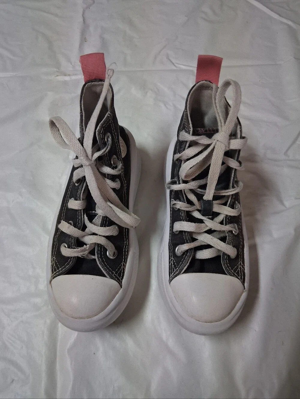 Converse Kids Black Canvas High-Top Sneakers with Pink Heel Tab Size 12